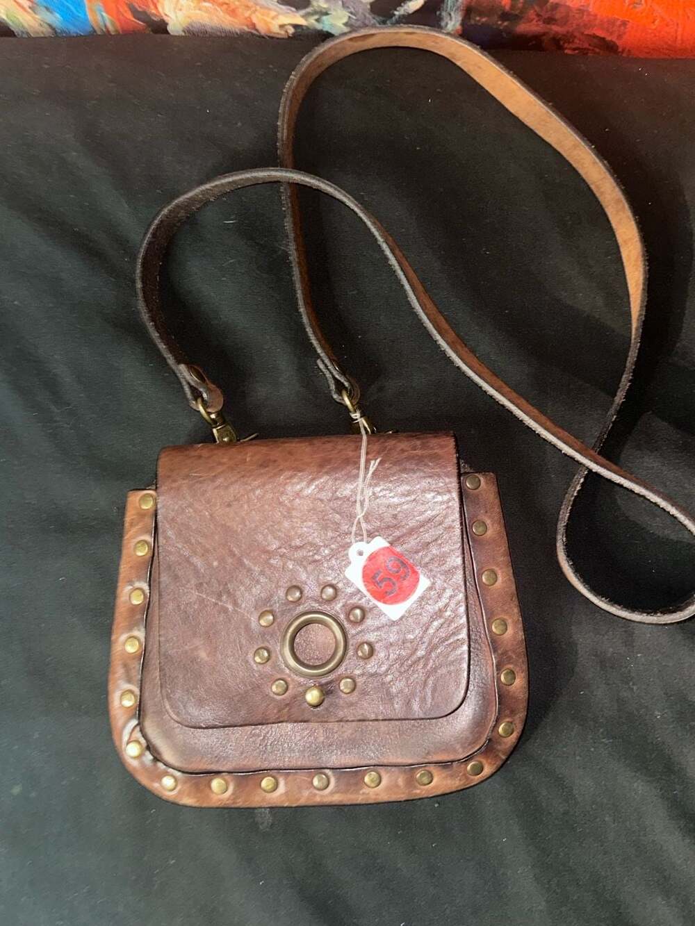 No.59 eSPIRIT vintage  brown leather studded crossbody bag